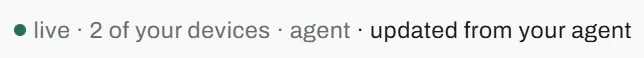 The modeler's status line: saved to your account, live on 2 of your devices, with your agent, and updated from your agent